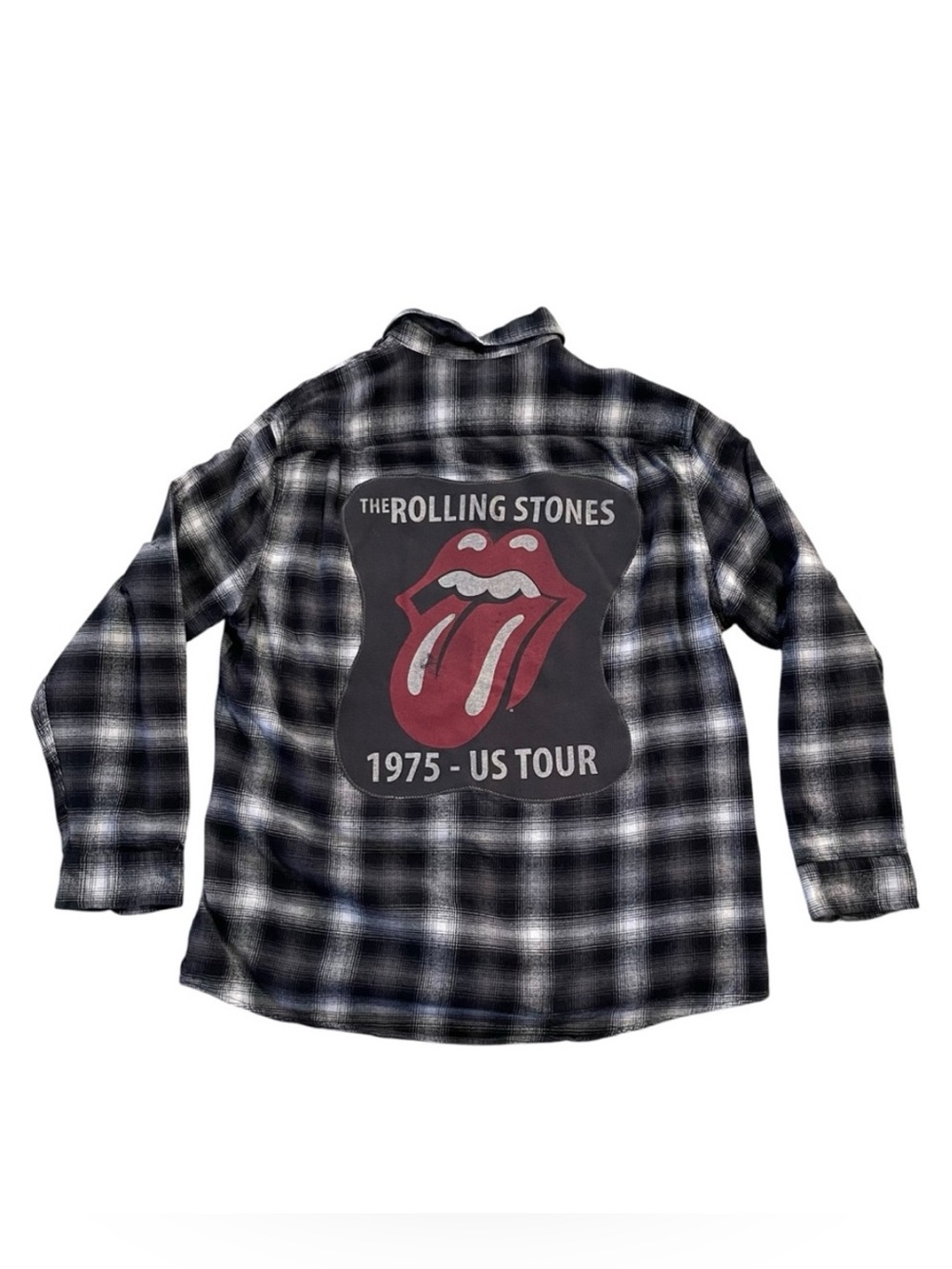 Rolling Stones Black and White Plaid Flannel Shirt Men’s XL Custom Made